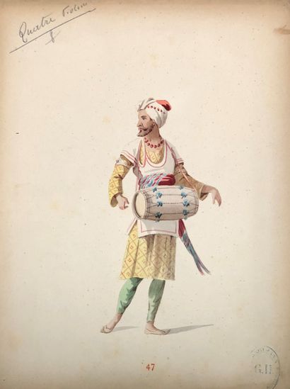 null File '' Roi de Lahore''. Set of more than 35 watercolor drawings and plates...
