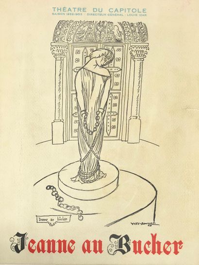 null Maquette de rideau de scène - Jeanne d’Arc au bûcher, signée BONNAT. Format,...