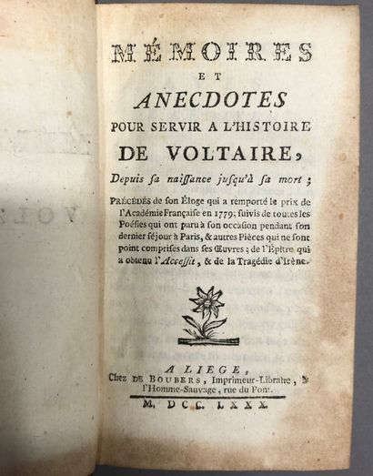 null [VOLTAIRE]. [PALISSOT DE MONTENOY (Charles)]. Mémoires et anecdotes pour servir...