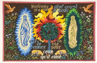null Maquette de rideau de scène - Jeanne d’Arc au bûcher, signée BONNAT. Format,...