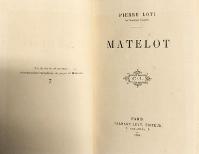 null LOTI (Pierre). Matelot. Paris, Calmann-Lévy, 1898. 

In-8, couverture, faux-titre,...