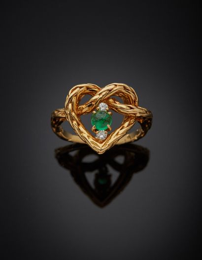 null A. REZA - 18K yellow gold 750‰ heart-shaped ring with braided decoration, set...