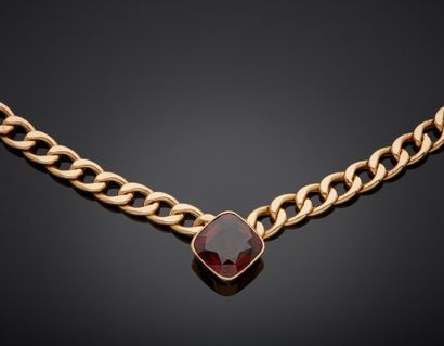 null Necklace in 18K pink gold 750‰, adorned in its center with a cushion-shaped...