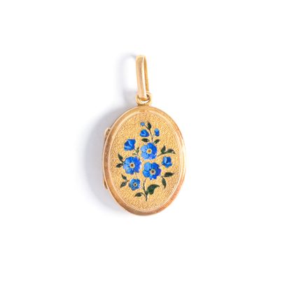 null 18K gold pendant 750‰ enhanced with an enameled flower design.
Misses, chips...