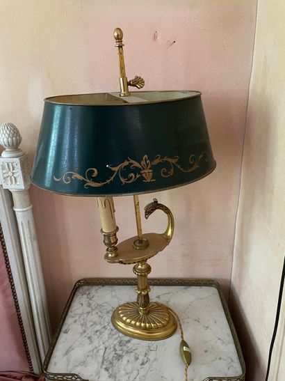 null Lot including a gilt bronze suspension with three lights and a hot water bottle...