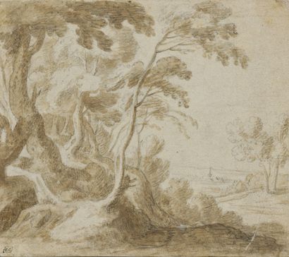 null 17th century FLEMISH school, entourage of Paul BRIL
Landscape with large trees
Brown...