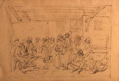 null HOLLAND school of the 19th century
Tavern scene
Pen and black ink on black stone...