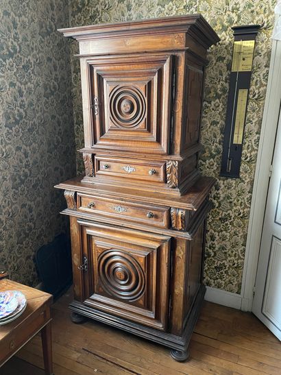 null Buffet two bodies in fruitwood opening to a door, two drawers and a door decorated...