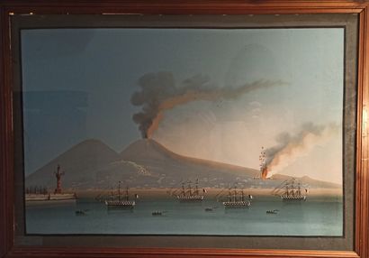null Ecole Napolitaine
Éruption volcanique (vraisemblablement Stromboli mars 1855)
Gouache...