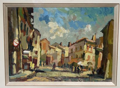 null Lot including : 
- School of the Xxth century, view of an animated street, gouache...