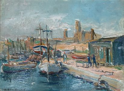 null Paul DAXHELET (1905-1993)
Quay of the prefecture in Marseille
Oil on panel 
Signed...