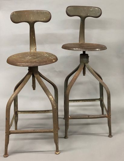 null NICOLLE (Establishments)
Pair of stools in stamped metal, seat with adjustable...