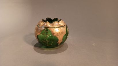 null Glass ball vase with polychrome and gilded enamelled neck. 
Numbered 6/104 under...