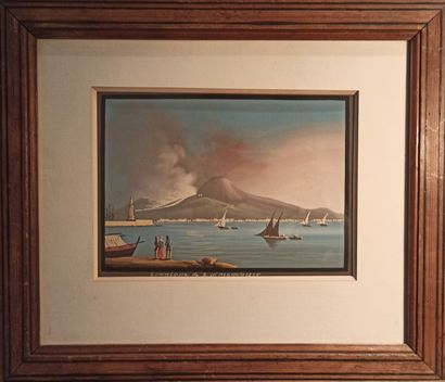 null Neapolitan School
Eruption of Stromboli of March 1, 1855
Gouache on paper. 
Titled...