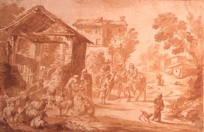 null Ecole HOLLANDAISE du XVIIIème siècle
La cour de ferme
Lavis brun
22 x 34 cm