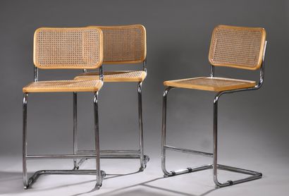 null Marcel Lajos BREUER (1902-1981)
Suite de trois chaises hautes, modèle Cesca
Bois...