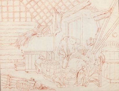 null Lot de trois dessins :
Ecole HOLLANDAISE du XVIIème siècle
Ferme au bord de...
