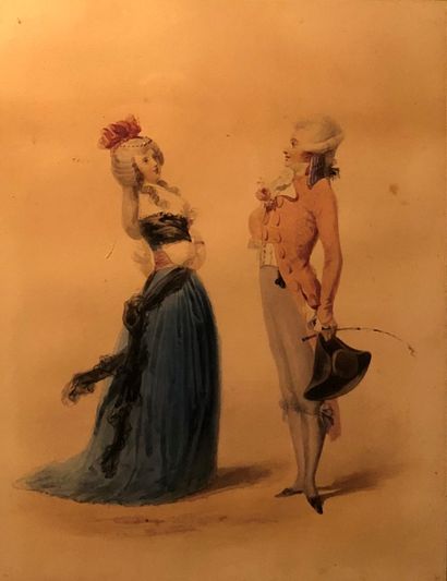 null Attribué à Philibert Louis DEBUCOURT (1755 – 1832)
Couple d’élégants
Aquarelle
Papier...