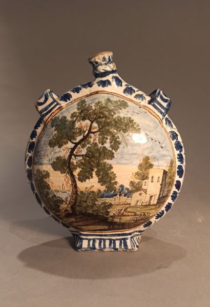 null ITALY - Naples
Earthenware flask with two lenticular loops, with polychrome...