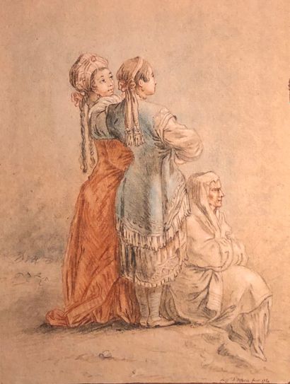 null Chevalier d’URUTUBIE (Actif en 1780)
Femmes russes
Pierre noire, sanguine, pastel
29...