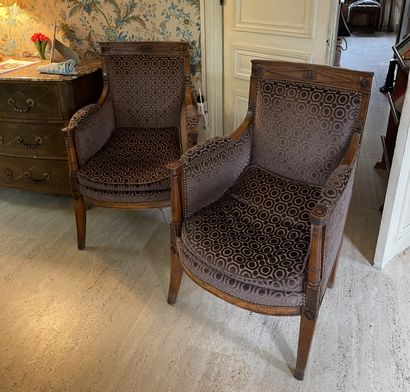 null Pair of armchairs and a pair of bergères in molded and carved fruitwood, the...