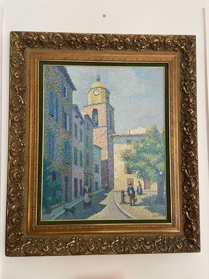 null Jean NAVOLY (Xxème)
View of the bell tower of the church
Oil on canvas. 
Signed...