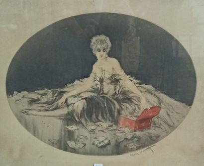 null LOUIS ICART (1888-1950)
Elégante assise, la rêveuse 
Deux gravures sur papier....