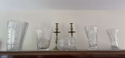 Lot of 5 cut crystal vases, two of them signed...
