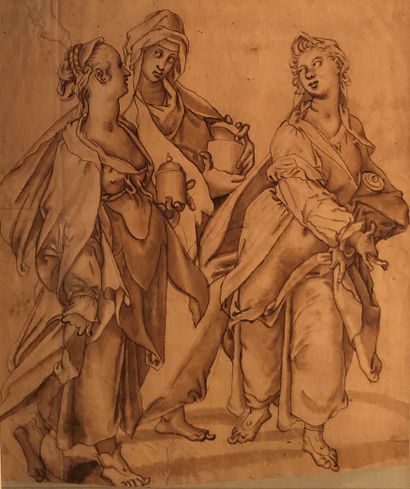 null ITALIAN SCHOOL circa 1700
The three Marys
Pen and brown ink, brown wash
39,5...