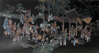 null THANH LEY, Vietnam, Hanoi school, 20th century
Animated scene of characters
Lacquer...