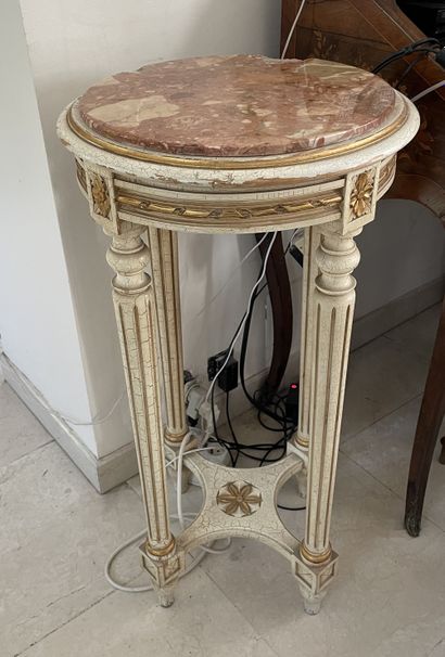 null Lot comprising two Louis XVI style pedestal tables, one in cream lacquered wood...