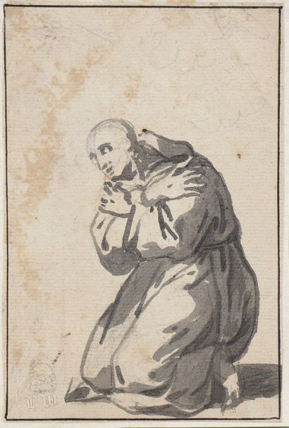 null École ITALIENNE du XVIIe siècle
Saint François d’Assise en prière
Lavis gris.
14,5...