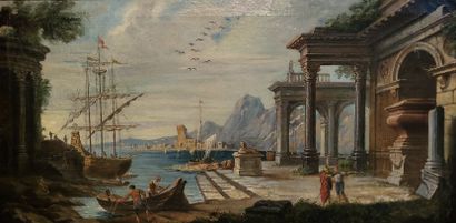 null Italian school of the XIXth century
Views of the port of southern Italy
Pair...