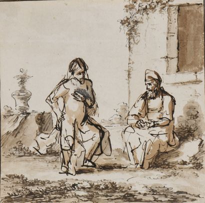 null 18th century school, follower of REMBRANDT
Two men conversing in front of a...