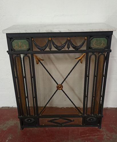 null Radiator cover in blackened cast iron, the upper part decorated with painted...