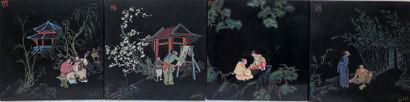null THANH LEY, Vietnam, Hanoi school, 20th century
Suite of four lacquer panels...