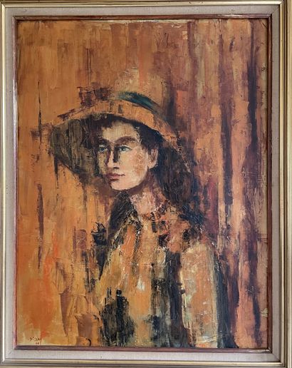 null Max DISSAR (1908-1993)
Jeune femme au chapeau, 1960
Huile sur toile. 
Signée...