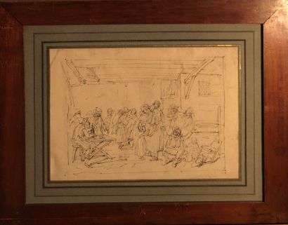 null HOLLAND school of the 19th century
Tavern scene
Pen and black ink on black stone...