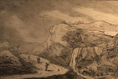null Ecole FRANCAISE du début du XIXème siècle
Paysage de montagne à la cascade
Plume...