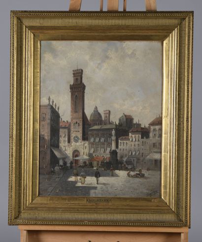 null August VON SIEGEN (1850-?)
Animated square
Oil on panel. 
Signed lower right.
Small...