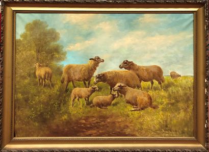 null Paul SCHOUTEN (1860-1922)
The Sheep
Oil on canvas 
Signed lower right
70 x 102...