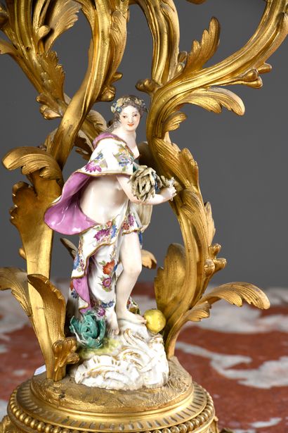 null Important ormolu Rocaille set including a planter decorated with a porcelain...