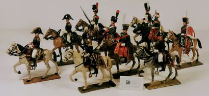 null LUCOTTE 1er Empire : Dix Cavaliers divers et parties d’Etat-Major avec Officier...