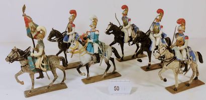 null LUCOTTE 1er Empire : Carabiniers à cheval : Porte Drapeau et 5 Carabiniers.