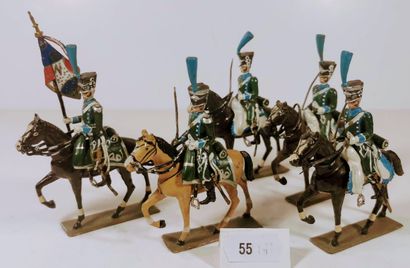 null LUCOTTE 1er Empire : Cinq Cavaliers du 1er Régiment de Chasseurs à cheval dont...