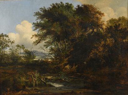 null School of the XIXth century
Landscape with a river and undergrowth
Oil on canvas....
