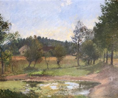 null Attribué à Paul MADELINE (1863-1920)
L’étang dans la campagne
Huile sur toile.
46...