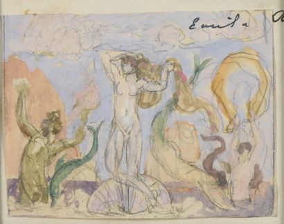 null Émile AUBRY (1880-1964)
Venus and the miraculous peach 
Watercolor on pencil...
