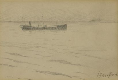 null Maxime MAUFRA (1861-1918)
Bateau mixte en mer
Crayon sur papier.
Signé en bas...