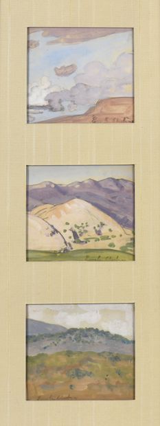null Émile AUBRY (1880-1964)
Landscapes with hills
Three watercolors and gouaches...